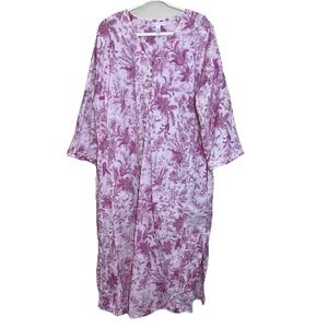 Carol Hochman Nightgown Pj Dress 100 Cotton Floral Pink Long Sleeve Preppy 1X XL